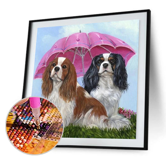 Umbrella Dogs Animal 40*40CM(Canvas) Full Round Drill Diamond Painting
