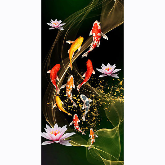 Koi Fish Lotus 45*85CM(Canvas) Full Round Drill Diamond Painting