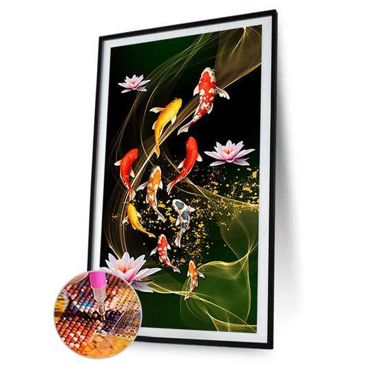 Koi Fish Lotus 45*85CM(Canvas) Full Round Drill Diamond Painting
