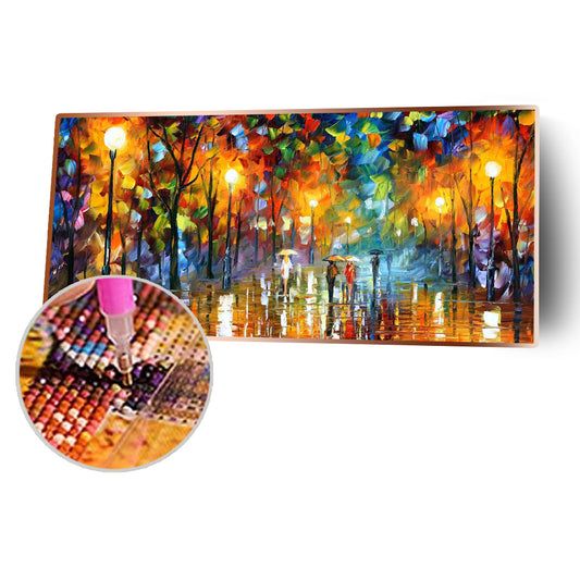 Street Night View 80*40CM(Canvas) Full Round Drill Diamond Painting