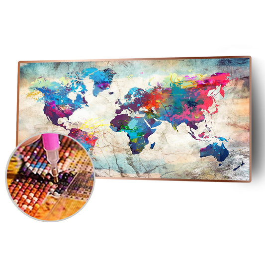 World Map 80*40CM(Canvas) Full Round Drill Diamond Painting