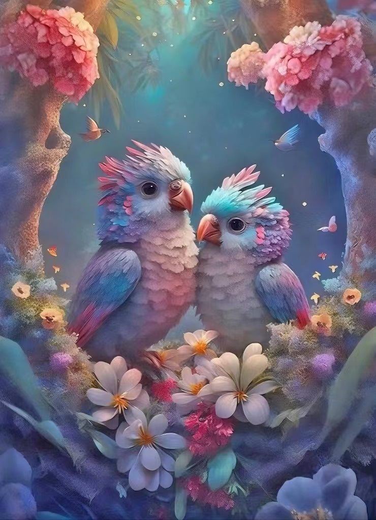 AB Diamond Painting - Full Round - Lovebirds (40*55cm)