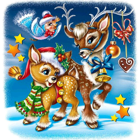 Christmas Elk 30*30CM(Canvas) Full Round Drill Diamond Painting