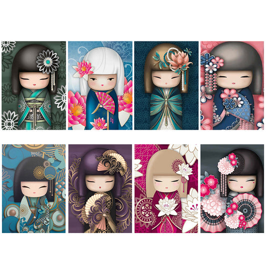 Kokeshi Doll 30*40CM(Canvas) Full Round Drill Diamond Painting
