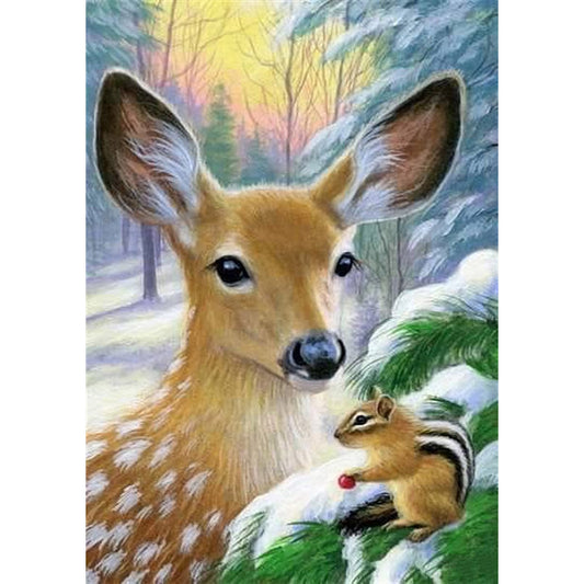 Deer And Squirrels 30*40CM(Canvas) Full Round Drill Diamond Painting