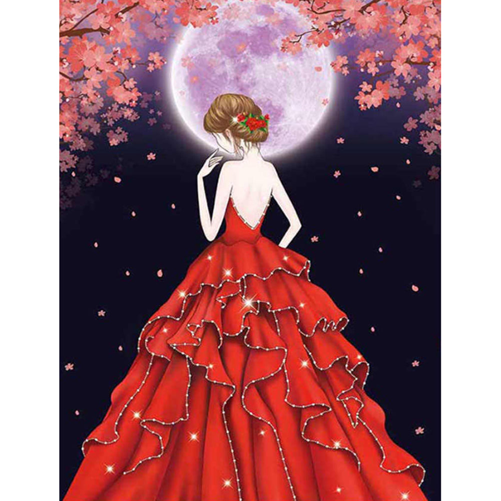 Red Dress Girl 30*40CM(Canvas) Special Shaped Drill Diamond Painting
