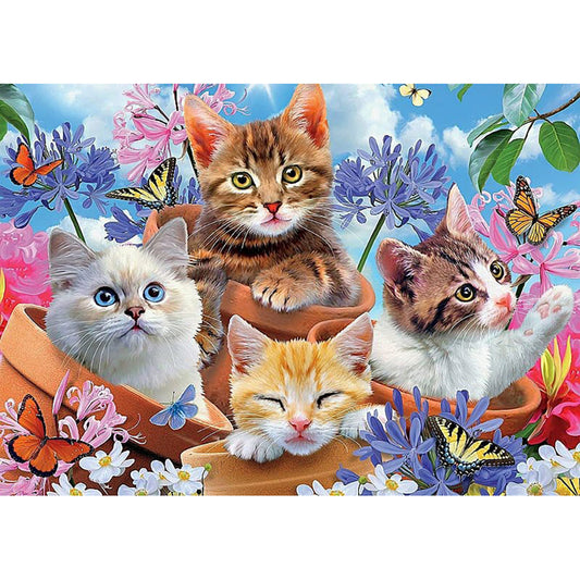 Four Cat in Flower 40*30cm(canvas) full round drill diamond painting