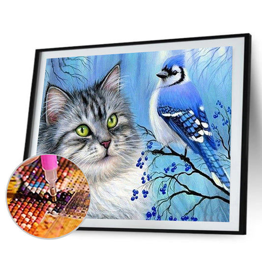 Cat Bird Animal 40*30CM(Canvas) Full Round Drill Diamond Painting