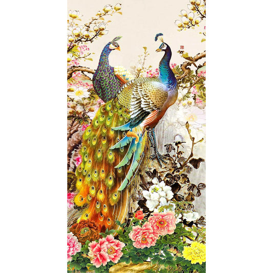 Golden Peafowl 40*80CM(Canvas) Full Round Drill Diamond Painting