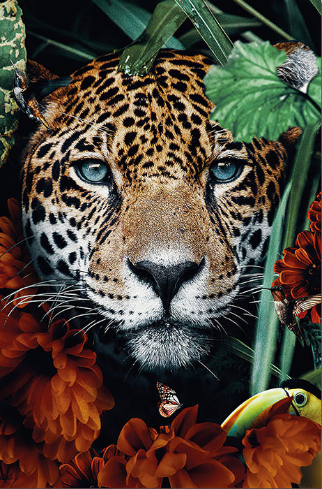 Diamond Painting - Full Round -  tiger and flower (30*50CM)