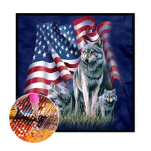 Load image into Gallery viewer, American Flag Wolf 30*30cm (canvas) full round drill diamond painting
