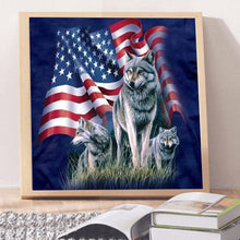 Load image into Gallery viewer, American Flag Wolf 30*30cm (canvas) full round drill diamond painting
