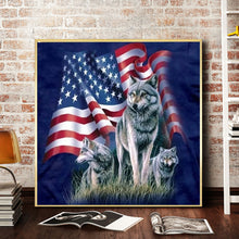 Load image into Gallery viewer, American Flag Wolf 30*30cm (canvas) full round drill diamond painting
