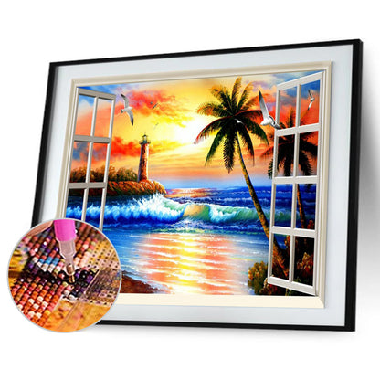 Sunset Window Beach 40*30cm (canvas) full round drill diamond painting