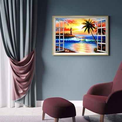 Sunset Window Beach 40*30cm (canvas) full round drill diamond painting