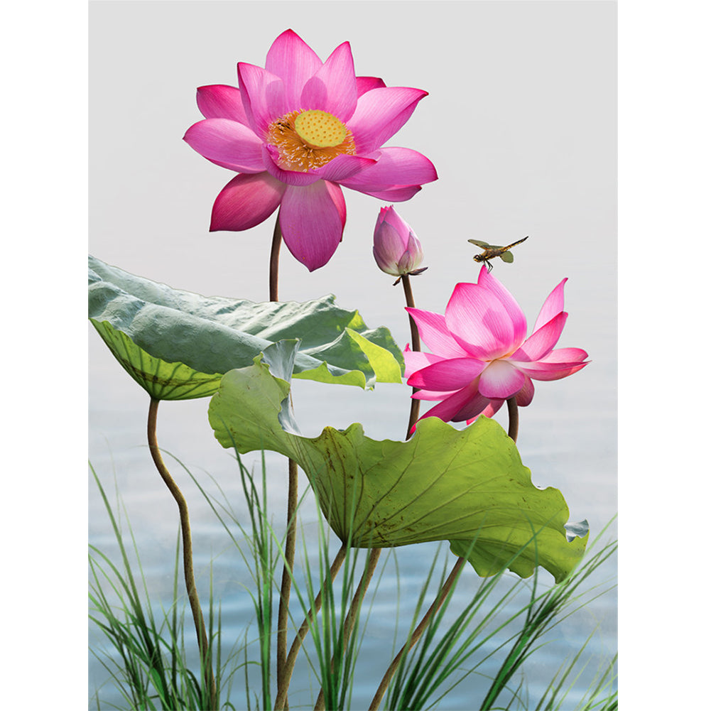 Dragonfly Lotus 30*40cm(canvas) full round drill diamond painting