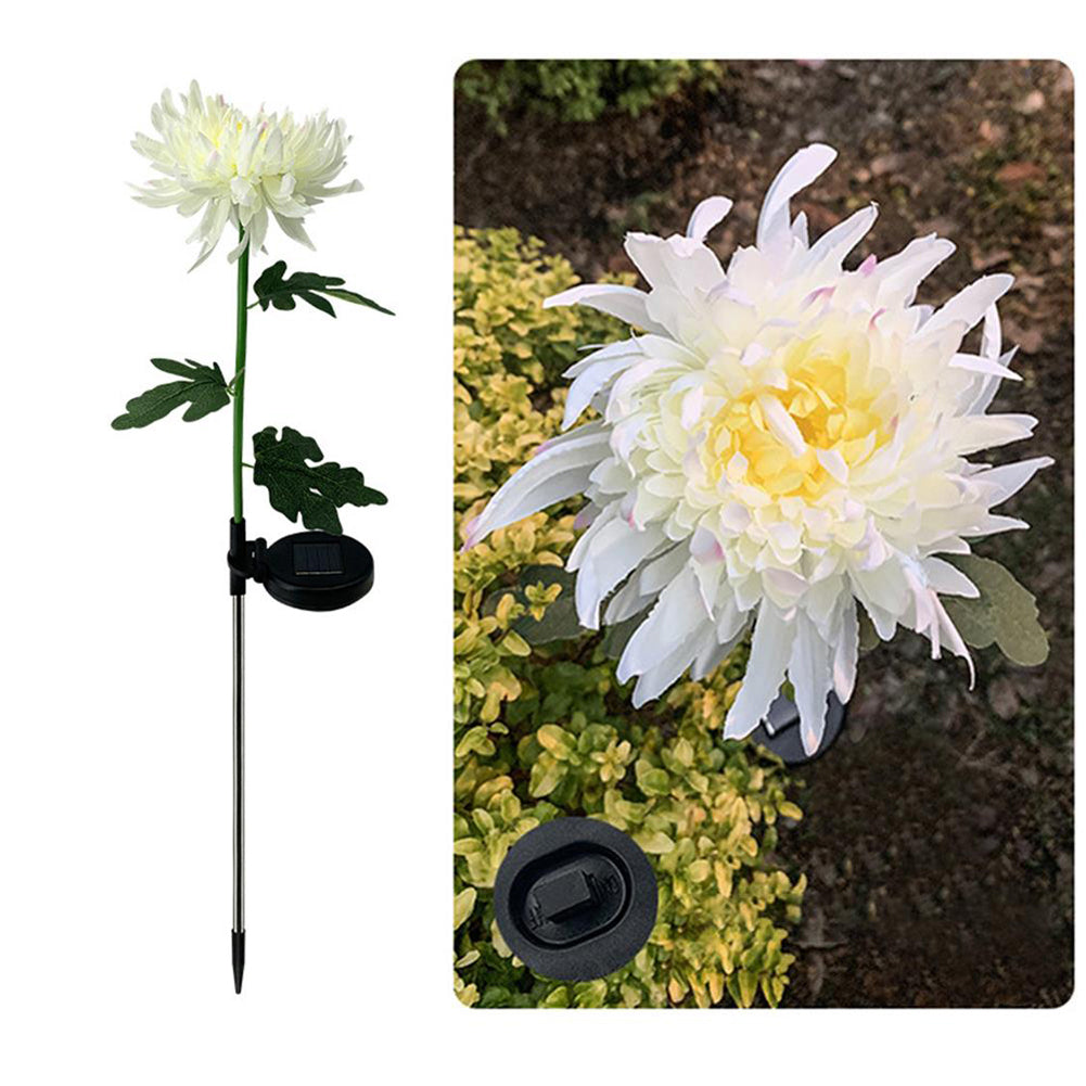 2pcs LED Solar Light Chrysanthemum Lawn Stake Lamps Garden Decor (White)