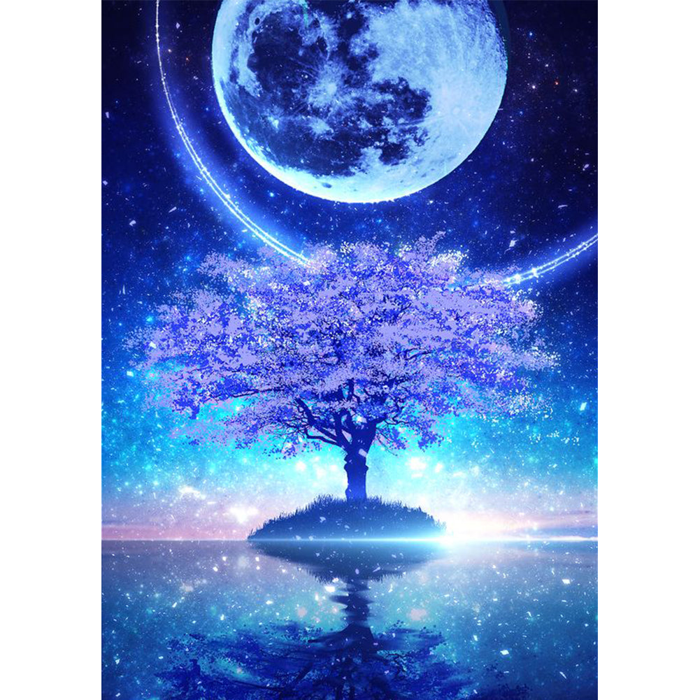 Diamond Painting - Full Round - Moon starry sky tree reflection (40*50CM)