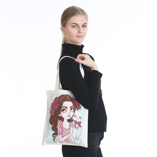Diy Diamond Painting Handbag Reusable Shoulder Shopping Tote (Bb004 Girl)