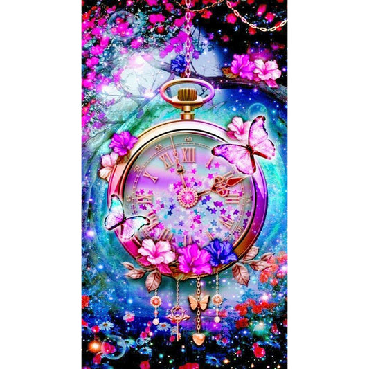 Diamond Painting - Full Round - Clock and flowers (40*80CM)