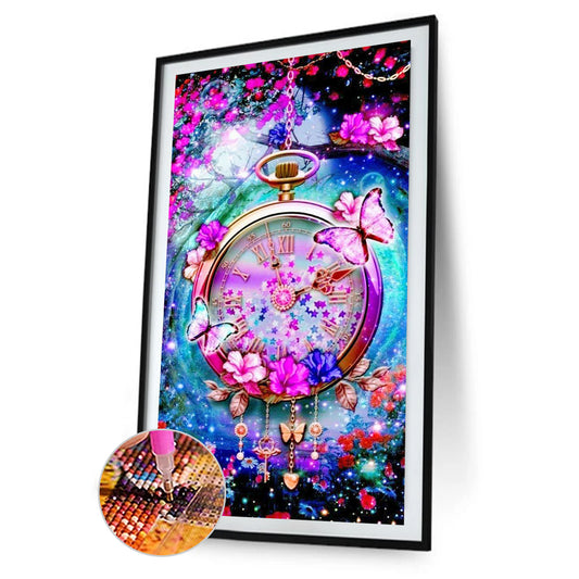 Diamond Painting - Full Round - Clock and flowers (40*80CM)
