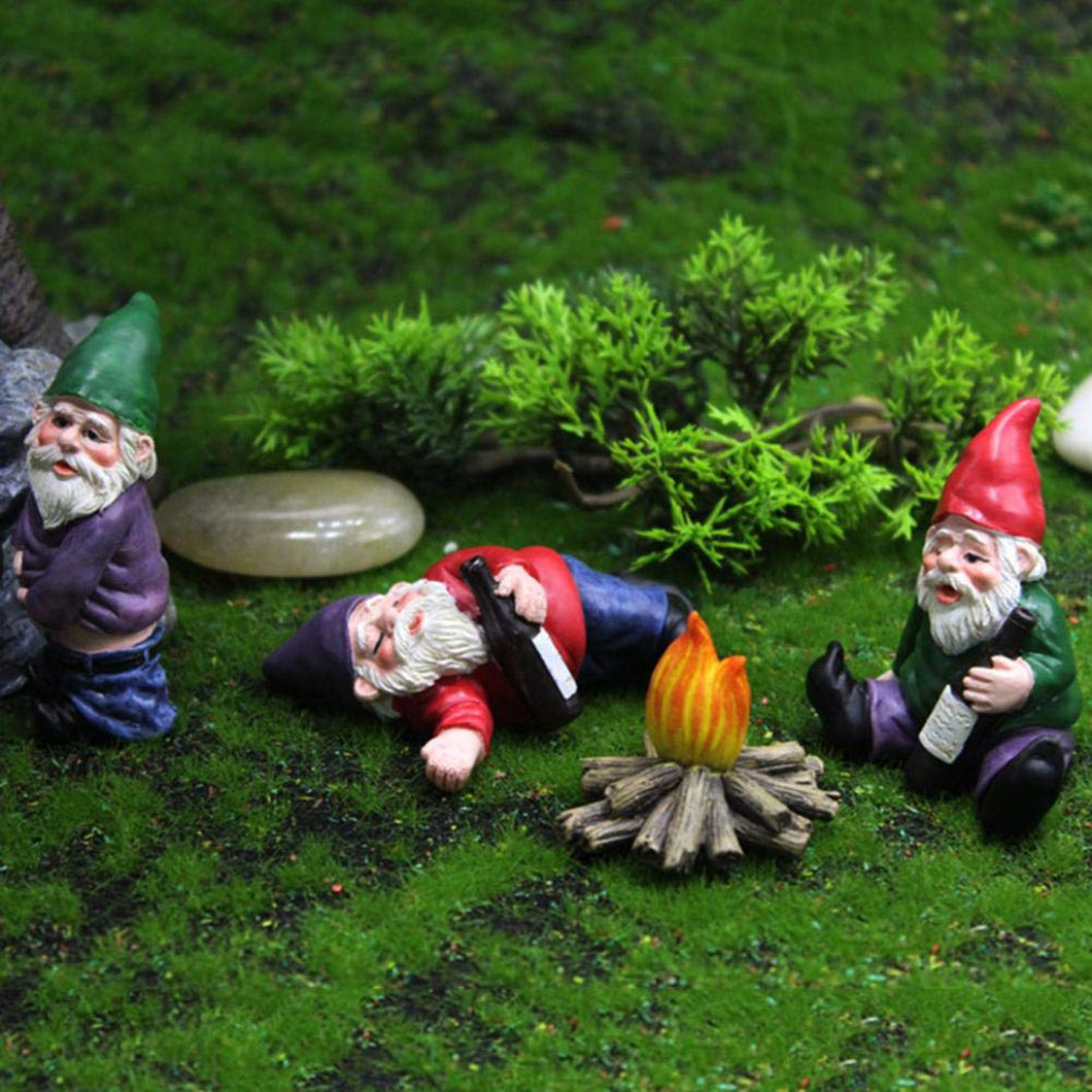 Mini Garden Figures, 4 Pack Fairy Garden Gnome Dwarf Statue, Resin Ornament