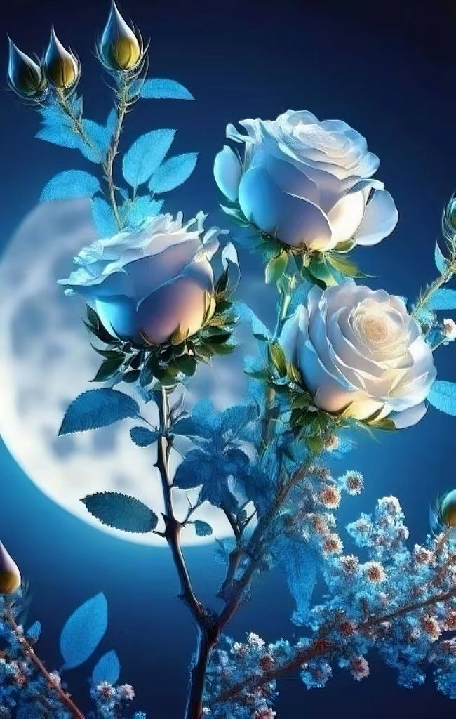 AB Diamond Painting - Full Round - Flowers In The Moonlight (40*60cm)