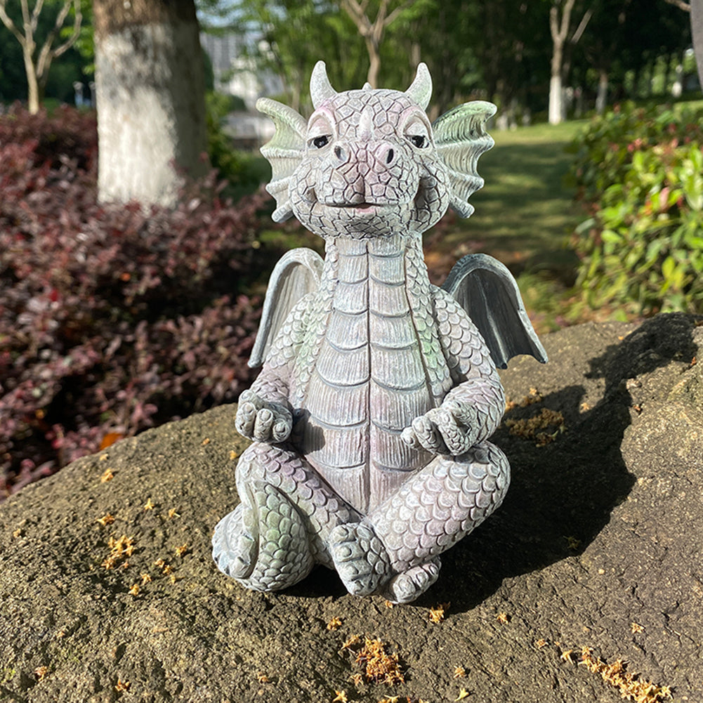 Small Dinosaur Meditation Sculpture Home Desk Dragon Meditated Statue (B)