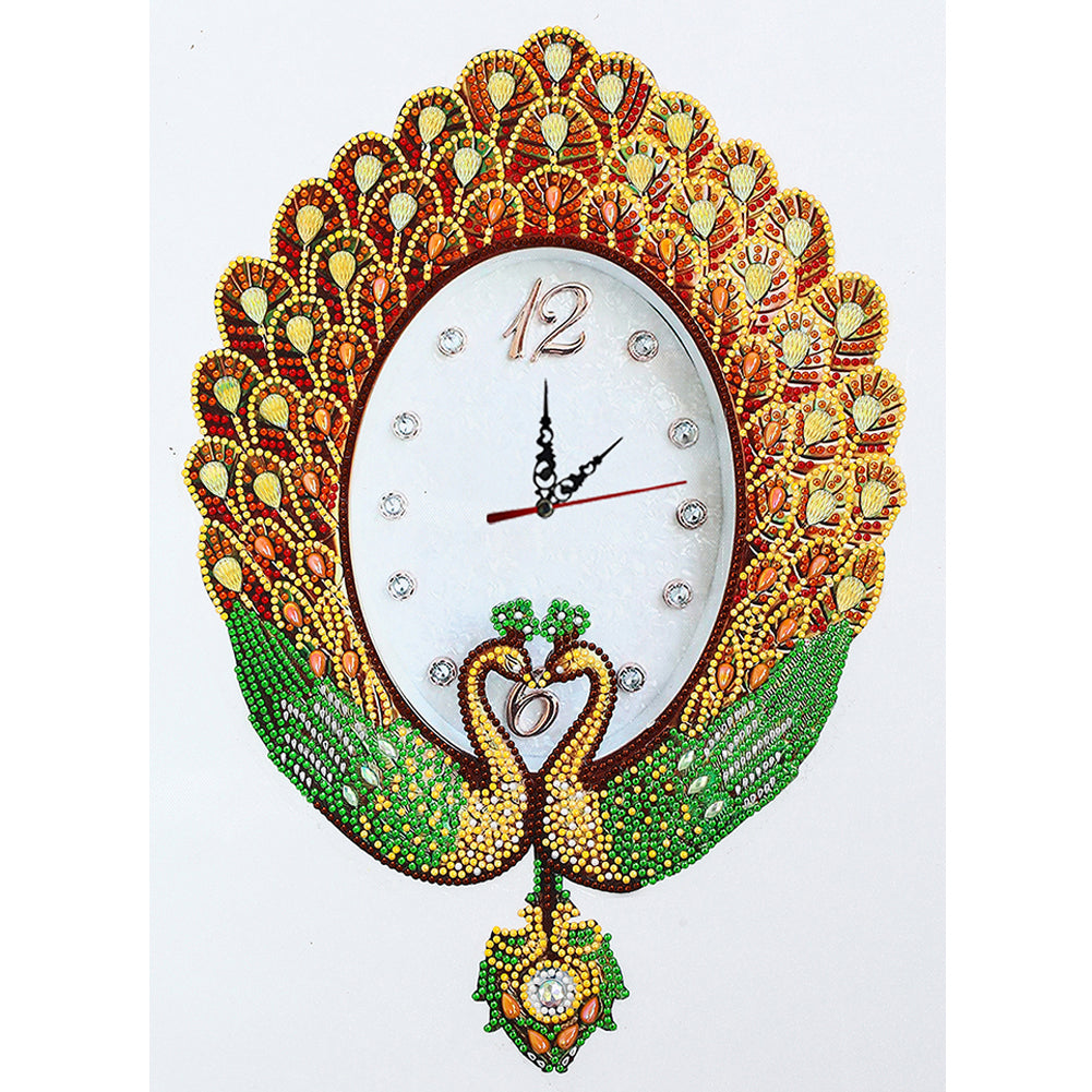 DIY Part Special Shaped Diamond Clock Mosaic Painting Kit (Peafowl 2 DZ621)