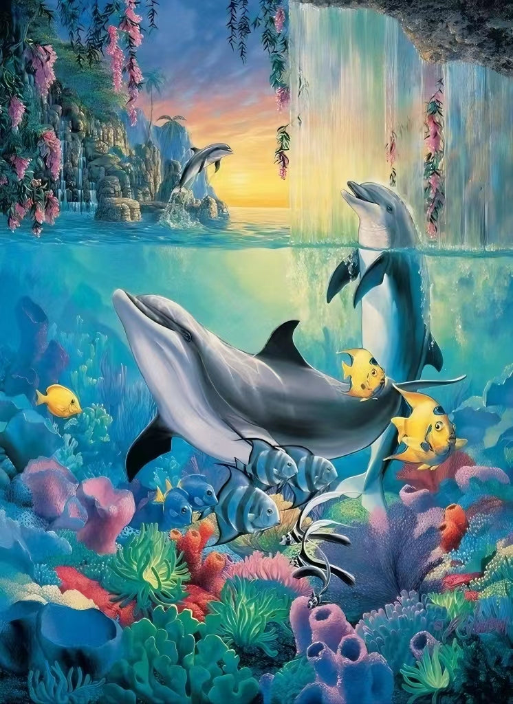 AB Diamond Painting - Full Round - Dolphin And Its Partner (40*55cm)