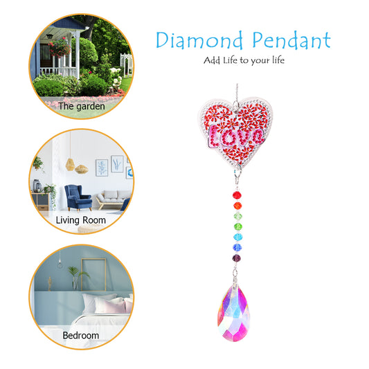 DIY 5D Mosaic Sun Catcher Jewelry Diamond Painting Window Wind Chime (Love)