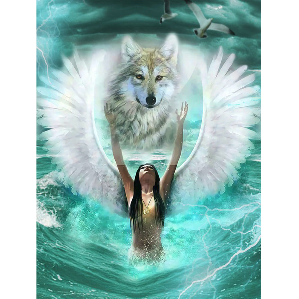 Diamond Painting - Full Round - Angel And Wolf (30*40cm)