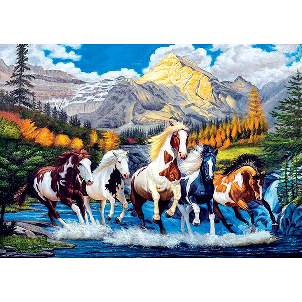 5 Running Horses 40*30CM(Canvas) Full Round Drill Diamond Painting