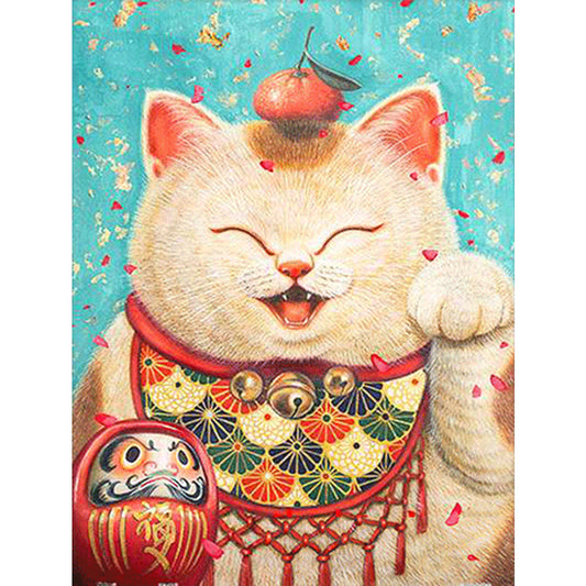 Fat Lucky Cat 30*40CM(Canvas) Full Round Drill Diamond Painting