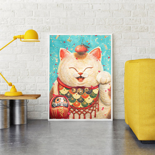 Fat Lucky Cat 30*40CM(Canvas) Full Round Drill Diamond Painting