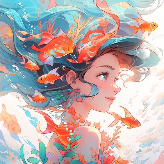 AB Diamond Painting - Full Round - anime goldfish girl (40*40CM)