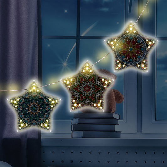 5D DIY Diamond Painting Christmas Tree LED Hanging Star Lights