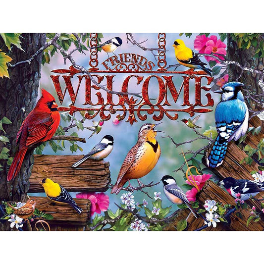 Diamond Painting - Full Round - welcome letter flower and bird illustration (40*30cm)