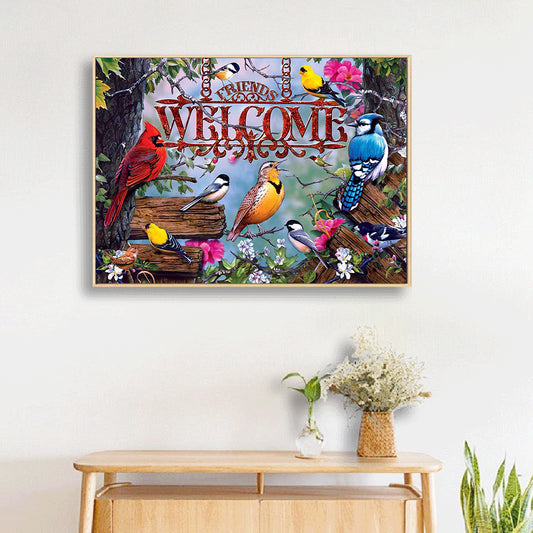 Diamond Painting - Full Round - welcome letter flower and bird illustration (40*30cm)