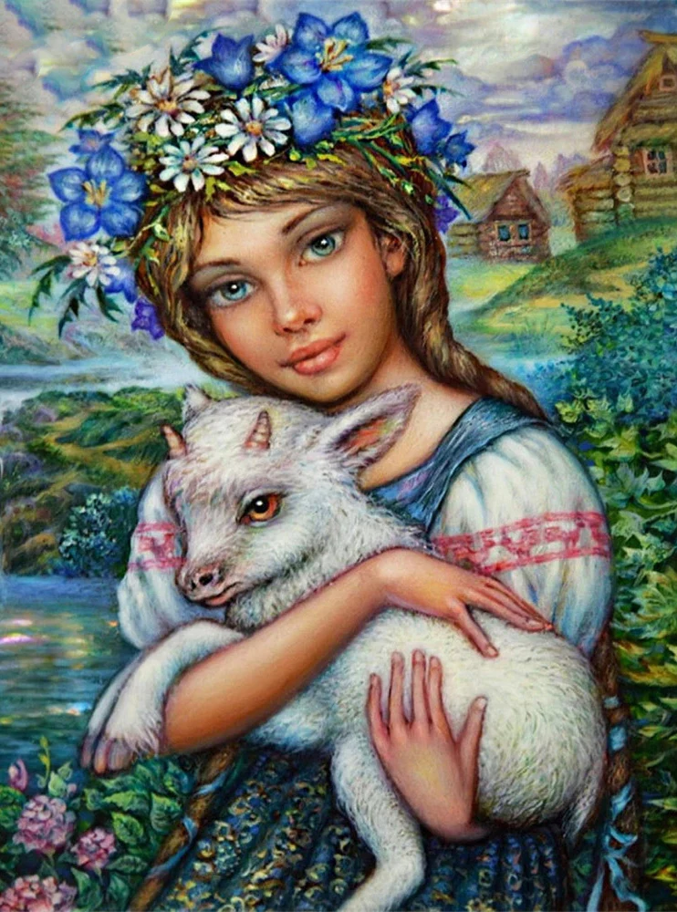 AB Diamond Painting - Full Round - Girl and Sheep (50*70cm)
