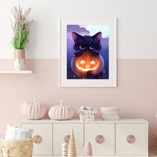 Load image into Gallery viewer, Diamond Painting - Full Round - Halloween pumpkin cat (30*40cm)
