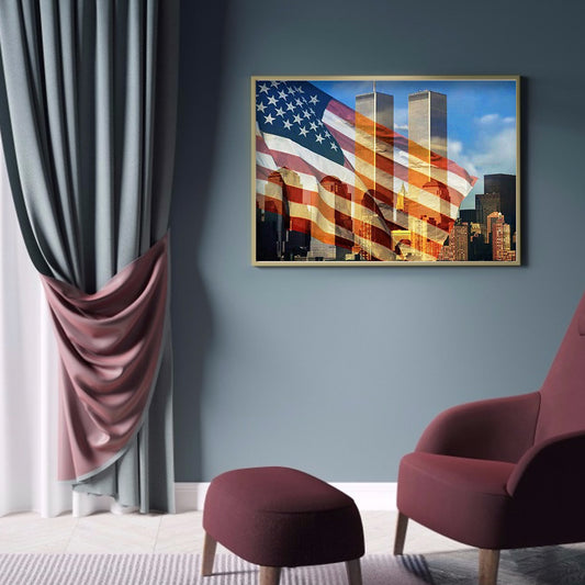Diamond Painting - Full Round - National Flag Twin Towers (40*30CM)