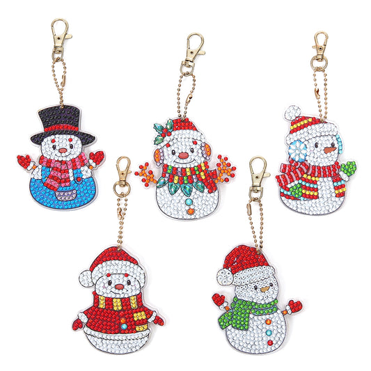 5pcs DIY Snowman Full Special Shaped Diamond Painting Keychain Kit