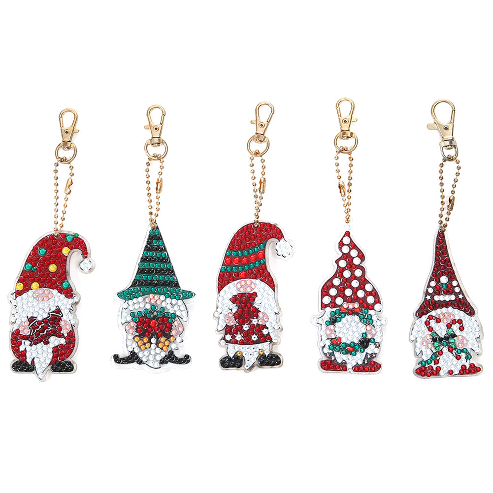 5pcs DIY Gnomes Full Special Shaped Diamond Painting Keychain Kit