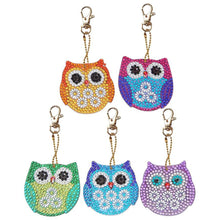 Load image into Gallery viewer, 5pcs DIY Owl Full Special Shaped Diamond Painting Keychain Kit
