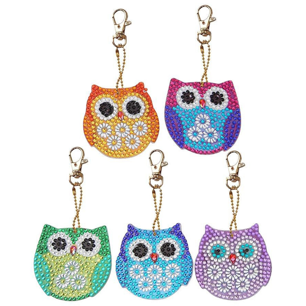 5pcs DIY Owl Full Special Shaped Diamond Painting Keychain Kit
