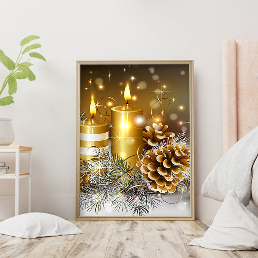 Diamond Painting - Full Round - Christmas atmosphere golden candle (30*40CM)