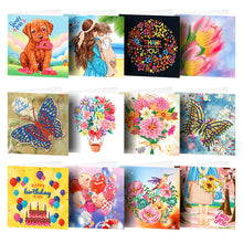 Load image into Gallery viewer, 12pcs DIY Diamond Painting Greeting Cards Mosaic Birthday Postcard

