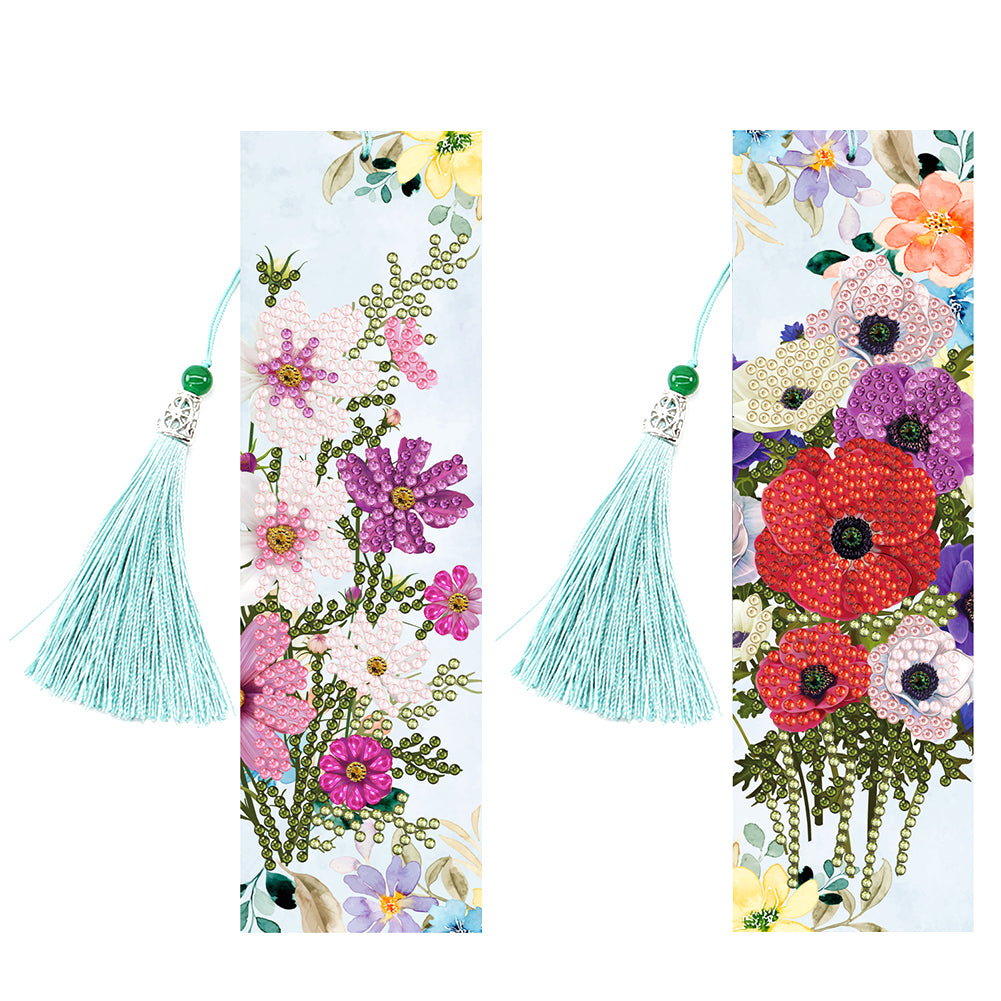 2x Flower Diamond Painting Bookmark DIY Special Shaped Drill Tassel