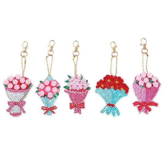 5pcs Mosaic Diamond Painting Keychain 5D DIY Rhinestone Keyring Kit